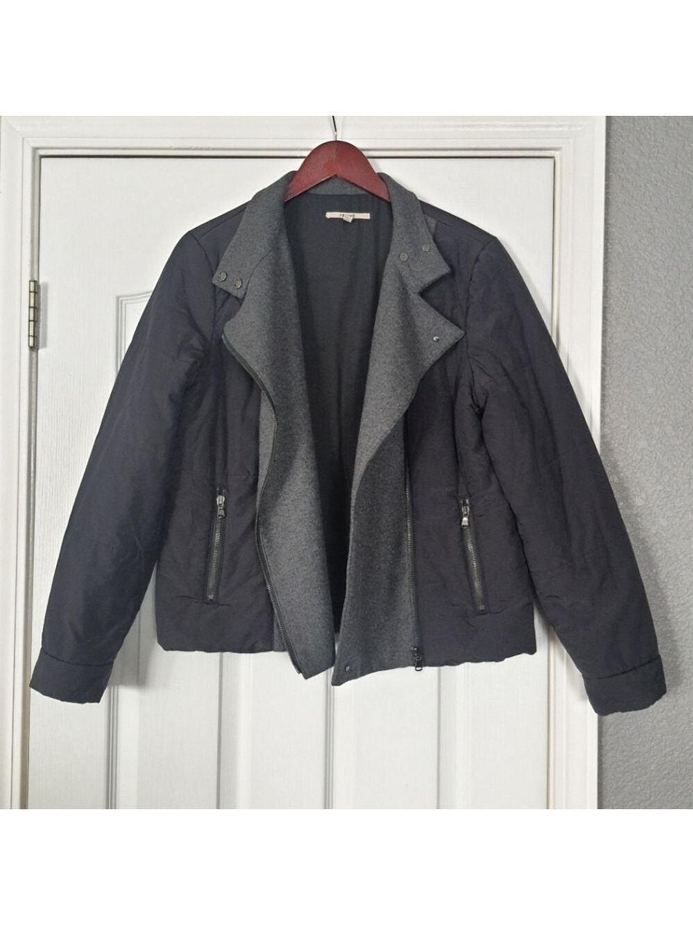 J Brand Puffer Jacket Womens M Black Gray Wool Cotton Nylon